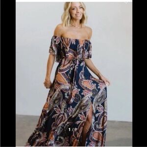 Baltic born  Paisley Off-Shoulder split  Maxi Dress size small